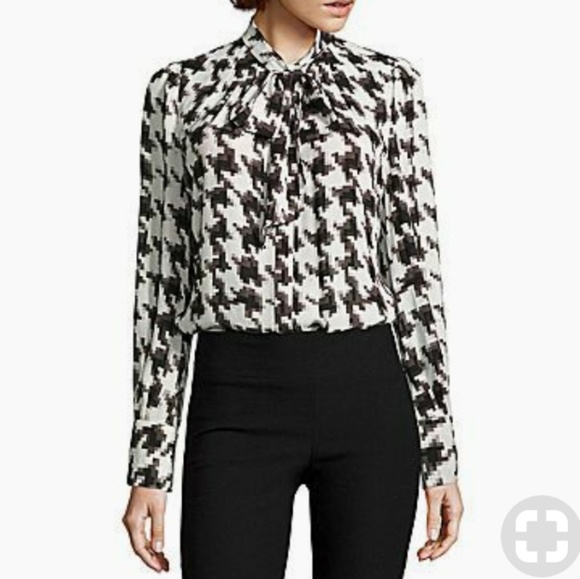 Worthington Tops - Worthington 3D Houndstooth tie neck blouse
